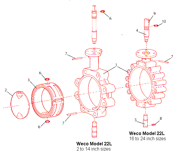 Weco Model 22L Butterfly Valve Components Diagram